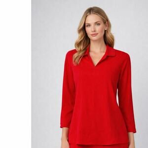 Nina McLemore Red 100% Silk Blouse Top Long Sleeve Luxury Sz 6 Designer